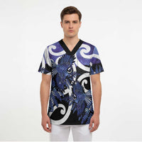 Piwakawaka New Zealand Matariki Scrub Top Maori New Year Silver Fern Purple Galaxy