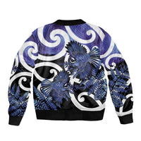 Piwakawaka New Zealand Matariki Sleeve Zip Bomber Jacket Maori New Year Silver Fern Purple Galaxy