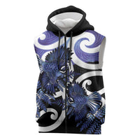 Piwakawaka New Zealand Matariki Sleeveless Zip Hoodie Maori New Year Silver Fern Purple Galaxy LT14 Purple - Polynesian Pride