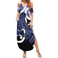 Piwakawaka New Zealand Matariki Summer Maxi Dress Maori New Year Silver Fern Purple Galaxy LT14 Women Purple - Polynesian Pride