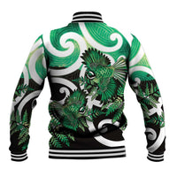 Piwakawaka New Zealand Matariki Baseball Jacket Maori New Year Silver Fern Green Galaxy