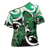 Piwakawaka New Zealand Matariki Cross Shoulder Shirt Maori New Year Silver Fern Green Galaxy LT14 - Polynesian Pride