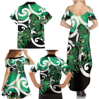Piwakawaka New Zealand Matariki Family Matching Summer Maxi Dress and Hawaiian Shirt Maori New Year Silver Fern Green Galaxy LT14 - Polynesian Pride