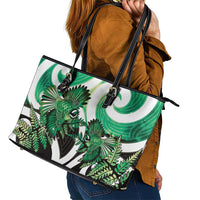Piwakawaka New Zealand Matariki Leather Tote Bag Maori New Year Silver Fern Green Galaxy LT14 - Polynesian Pride