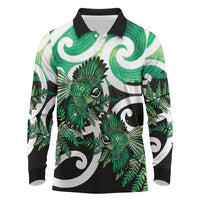 Piwakawaka New Zealand Matariki Long Sleeve Polo Shirt Maori New Year Silver Fern Green Galaxy LT14 Green - Polynesian Pride