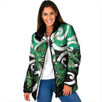 Piwakawaka New Zealand Matariki Padded Jacket Maori New Year Silver Fern Green Galaxy LT14 Women Green - Polynesian Pride
