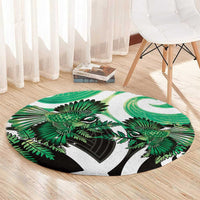 Piwakawaka New Zealand Matariki Round Carpet Maori New Year Silver Fern Green Galaxy