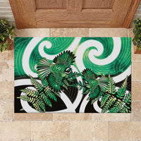 Piwakawaka New Zealand Matariki Rubber Doormat Maori New Year Silver Fern Green Galaxy