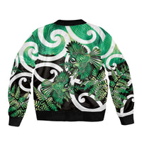 Piwakawaka New Zealand Matariki Sleeve Zip Bomber Jacket Maori New Year Silver Fern Green Galaxy