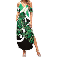 Piwakawaka New Zealand Matariki Summer Maxi Dress Maori New Year Silver Fern Green Galaxy LT14 Women Green - Polynesian Pride