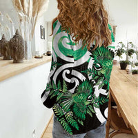Piwakawaka New Zealand Matariki Women Casual Shirt Maori New Year Silver Fern Green Galaxy LT14 - Polynesian Pride