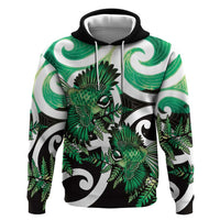 Piwakawaka New Zealand Matariki Zip Hoodie Maori New Year Silver Fern Green Galaxy LT14 Pullover Hoodie Green - Polynesian Pride