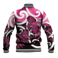 Piwakawaka New Zealand Matariki Baseball Jacket Maori New Year Silver Fern Pink Galaxy