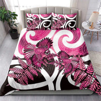 Piwakawaka New Zealand Matariki Bedding Set Maori New Year Silver Fern Pink Galaxy