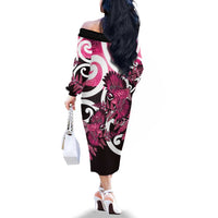 Piwakawaka New Zealand Matariki Family Matching Off The Shoulder Long Sleeve Dress and Hawaiian Shirt Maori New Year Silver Fern Pink Galaxy LT14 - Polynesian Pride