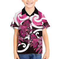Piwakawaka New Zealand Matariki Family Matching Off The Shoulder Long Sleeve Dress and Hawaiian Shirt Maori New Year Silver Fern Pink Galaxy LT14 Son's Shirt Pink - Polynesian Pride