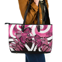 Piwakawaka New Zealand Matariki Leather Tote Bag Maori New Year Silver Fern Pink Galaxy LT14 - Polynesian Pride