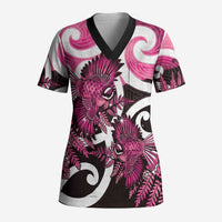 Piwakawaka New Zealand Matariki Scrub Top Maori New Year Silver Fern Pink Galaxy