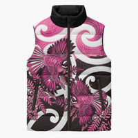 Piwakawaka New Zealand Matariki Sleeveless Puffer Jacket Maori New Year Silver Fern Pink Galaxy