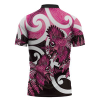 Piwakawaka New Zealand Matariki Zipper Polo Shirt Maori New Year Silver Fern Pink Galaxy LT14 - Polynesian Pride