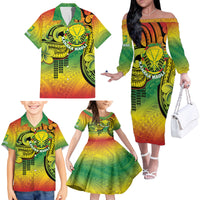 Hawaii Flag Day Family Matching Off The Shoulder Long Sleeve Dress and Hawaiian Shirt Kanaka Maoli With Kakau Polynesian Pattern LT14 - Polynesian Pride