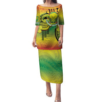 Hawaii Flag Day Puletasi Kanaka Maoli With Kakau Polynesian Pattern LT14 Long Dress Green - Polynesian Pride