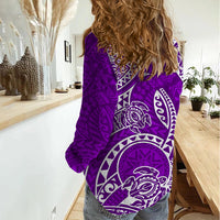 Polynesian Pride Hawaii Women Casual Shirt Hawaiian Tribal Honu Purple Version LT14 - Polynesian Pride