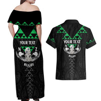 Personalised Aotearoa Rugby Couples Matching Off Shoulder Maxi Dress and Hawaiian Shirt New Zealand Maori Kete Matauranga Pattern LT14 - Polynesian Pride