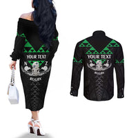 Personalised Aotearoa Rugby Couples Matching Off The Shoulder Long Sleeve Dress and Long Sleeve Button Shirt New Zealand Maori Kete Matauranga Pattern LT14 - Polynesian Pride