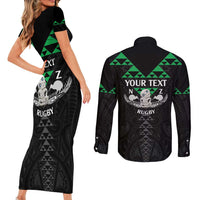 Personalised Aotearoa Rugby Couples Matching Short Sleeve Bodycon Dress and Long Sleeve Button Shirt New Zealand Maori Kete Matauranga Pattern LT14 - Polynesian Pride