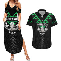 Personalised Aotearoa Rugby Couples Matching Summer Maxi Dress and Hawaiian Shirt New Zealand Maori Kete Matauranga Pattern LT14 Black - Polynesian Pride