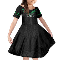 Personalised Aotearoa Rugby Family Matching Puletasi and Hawaiian Shirt New Zealand Maori Kete Matauranga Pattern LT14 Daughter's Dress Black - Polynesian Pride