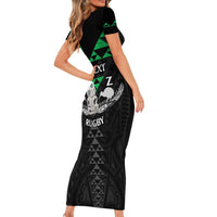 Personalised Aotearoa Rugby Family Matching Short Sleeve Bodycon Dress and Hawaiian Shirt New Zealand Maori Kete Matauranga Pattern LT14 - Polynesian Pride