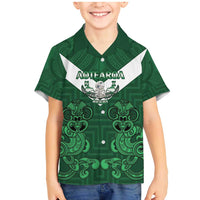 Custom Aotearoa Rugby Family Matching Mermaid Dress and Hawaiian Shirt New Zealand Maori Kete Poutama Pattern LT14 Son's Shirt Green - Polynesian Pride