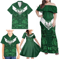 Custom Aotearoa Rugby Family Matching Off Shoulder Maxi Dress and Hawaiian Shirt New Zealand Maori Kete Poutama Pattern LT14 - Polynesian Pride