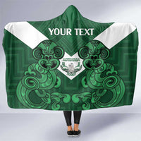 Custom Aotearoa Rugby Hooded Blanket New Zealand Maori Kete Poutama Pattern LT14 One Size Green - Polynesian Pride