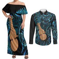 Kotiate New Zealand Couples Matching Off Shoulder Maxi Dress and Long Sleeve Button Shirt Maori Weapon Paua Shell Haka Fern LT14 Turquoise - Polynesian Pride