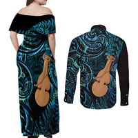 Kotiate New Zealand Couples Matching Off Shoulder Maxi Dress and Long Sleeve Button Shirt Maori Weapon Paua Shell Haka Fern LT14 - Polynesian Pride