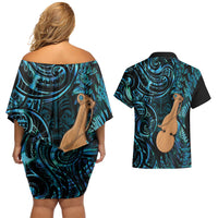 Kotiate New Zealand Couples Matching Off Shoulder Short Dress and Hawaiian Shirt Maori Weapon Paua Shell Haka Fern LT14 - Polynesian Pride