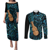 Kotiate New Zealand Couples Matching Puletasi and Long Sleeve Button Shirt Maori Weapon Paua Shell Haka Fern LT14 Turquoise - Polynesian Pride