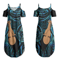 Kotiate New Zealand Couples Matching Summer Maxi Dress and Long Sleeve Button Shirt Maori Weapon Paua Shell Haka Fern LT14 - Polynesian Pride