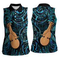Kotiate New Zealand Women Sleeveless Polo Shirt Maori Weapon Paua Shell Haka Fern