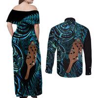 Maripi New Zealand Couples Matching Off Shoulder Maxi Dress and Long Sleeve Button Shirt Maori Weapon Paua Shell Haka Fern LT14 - Polynesian Pride
