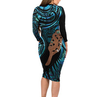 Maripi New Zealand Long Sleeve Bodycon Dress Maori Weapon Paua Shell Haka Fern LT14 - Polynesian Pride