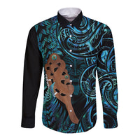 Maripi New Zealand Long Sleeve Button Shirt Maori Weapon Paua Shell Haka Fern LT14 Unisex Turquoise - Polynesian Pride