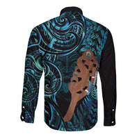 Maripi New Zealand Long Sleeve Button Shirt Maori Weapon Paua Shell Haka Fern LT14 - Polynesian Pride