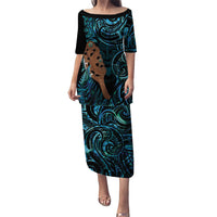 Maripi New Zealand Puletasi Maori Weapon Paua Shell Haka Fern LT14 Long Dress Turquoise - Polynesian Pride
