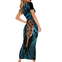 Maripi New Zealand Short Sleeve Bodycon Dress Maori Weapon Paua Shell Haka Fern LT14 - Polynesian Pride