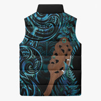 Maripi New Zealand Sleeveless Puffer Jacket Maori Weapon Paua Shell Haka Fern