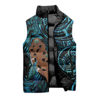 Maripi New Zealand Sleeveless Puffer Jacket Maori Weapon Paua Shell Haka Fern